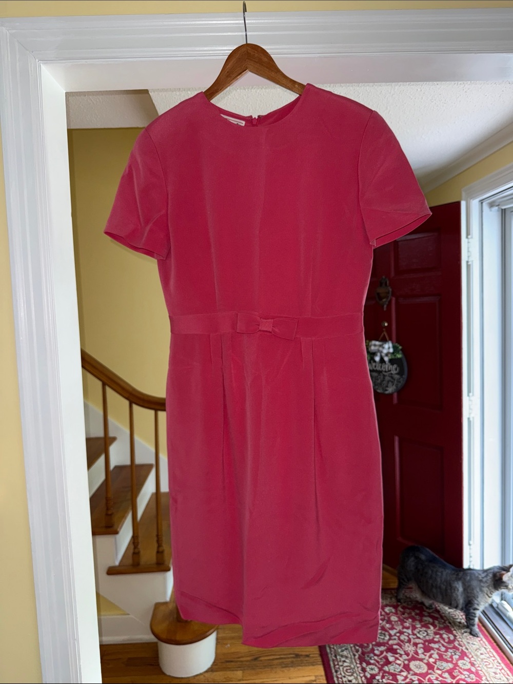 Talbots Raspberry Pink Short-Sleeve Bow-Waist Dress